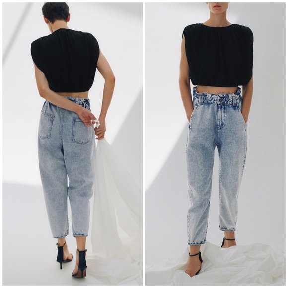 Zara | Jeans | Zara Baggy Paper Bag Acid Wash High Rise Jeans 4 | Poshmark